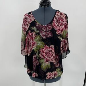 ADELE & MAY WOMENS SIZE L Floral Chiffon Blouse - Black and Pink